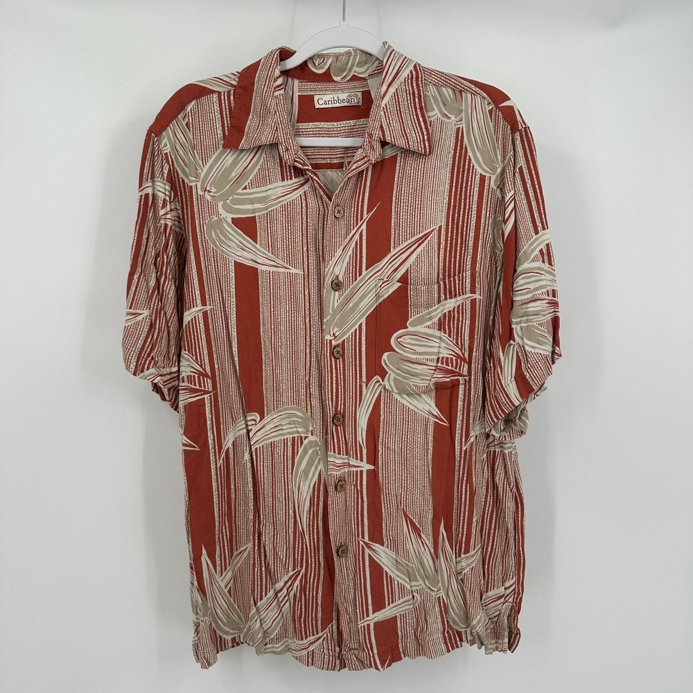 Caribbean Mens Hawaiian Tropical Resort Shirt Size M Short Sleeve Beach Vacation